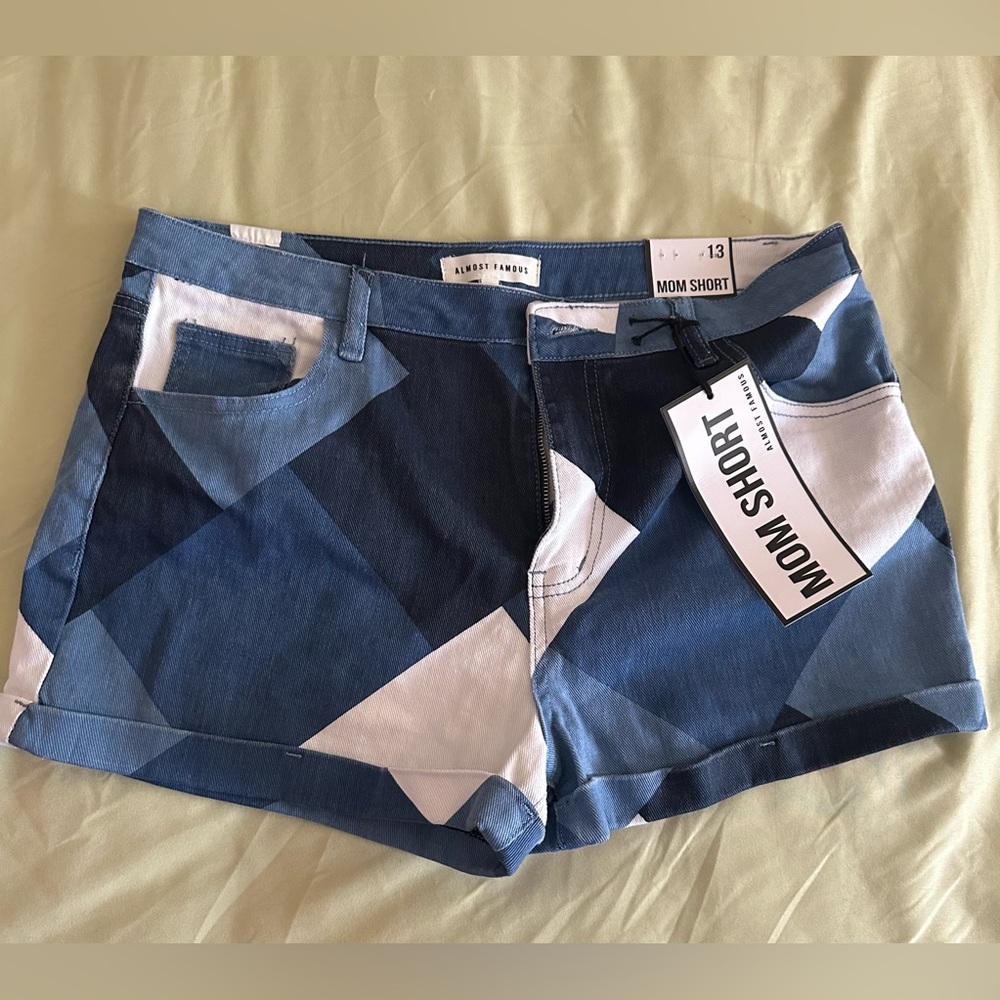 Almost Famous Color Block Denim Mom Shorts